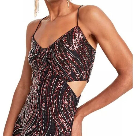 GUESS Women's Taryn Sequinned Side-Cutout Cocktail Dress Size 12 - Picture 2 of 13